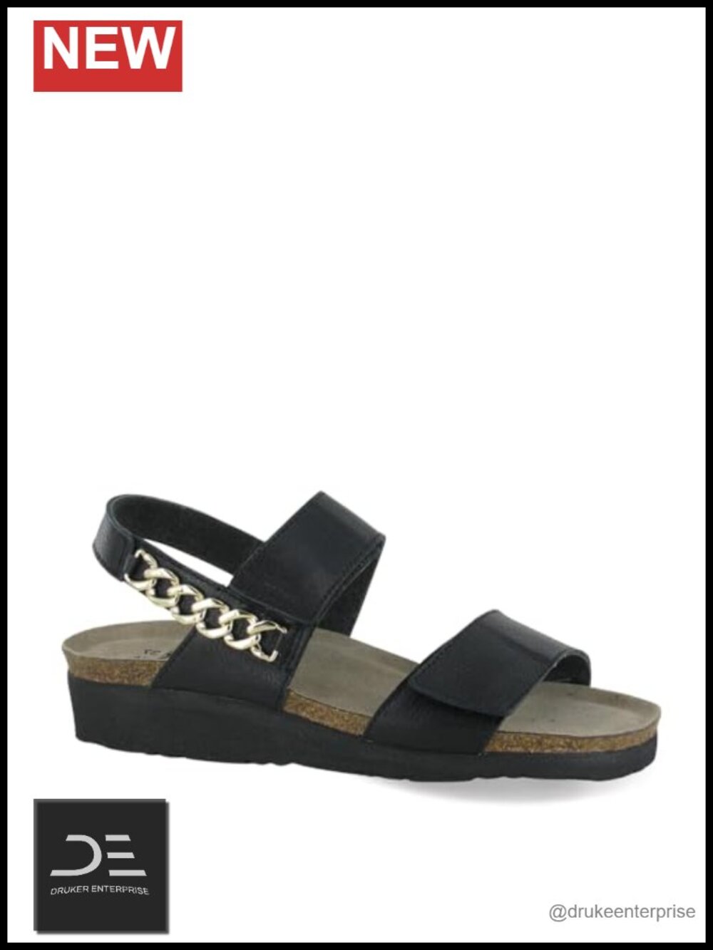 Leather Slingback Wedge Sandals with Chain Strap